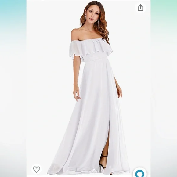 Ever-Pretty Womens Off The Shoulder Ruffle Side Split Beach Maxi Dress White